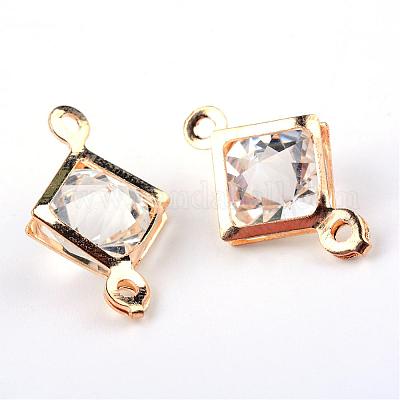 鉄ガラスリンクコネクター  菱形  ライトゴールド  18~19x11~12x7~8mm  穴：1.5mm&nbsp;IFIN-Q116-02-1