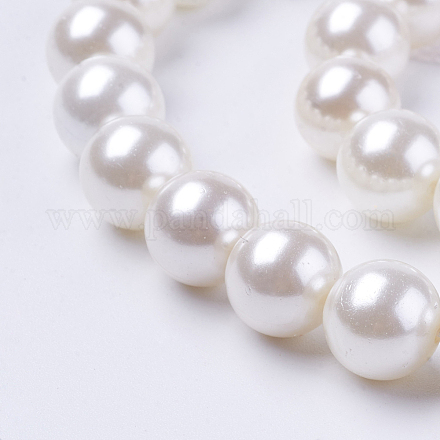 シェルパールビーズ連売り  ラウンド  ホワイト  6mm  穴：1mm  約63個/連  15.7インチ&nbsp;BSHE-L035-6mm-I13-1