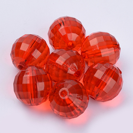 透明なアクリルビーズ  多面カット  ラウンド  レッド  8x8mm  穴：1.5mm  約177個/50g&nbsp;X-TACR-Q254-8mm-V12-1