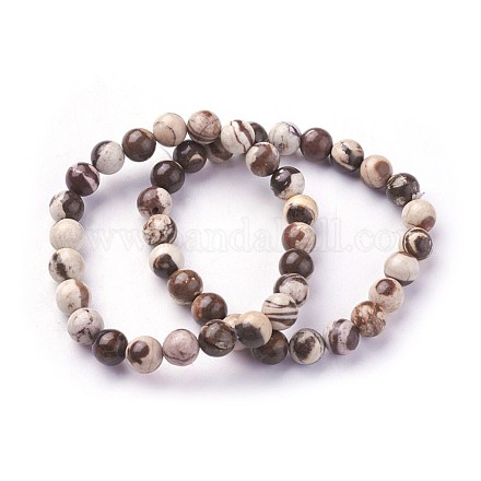 天然ゼブラジャスパービーズストレッチブレスレット  ラウンド  2インチ〜2-1/8インチ（5.2~5.5cm）  ビーズ：8~9mm&nbsp;BJEW-F380-01-B04-1