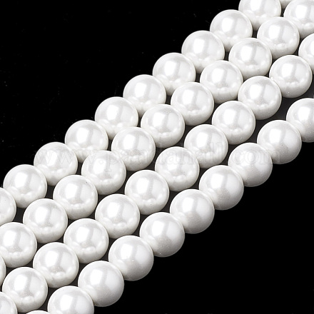 シェルパールビーズ連売り  ラウンド  ホワイト  8~8.5mm  穴：1mm  約48個/連  15.9インチ&nbsp;X-BSHE-S301-8mm-04-1