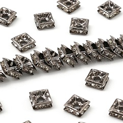 真鍮製ラインストーンスペーサービーズ  グレードA  ニッケルフリー  ガンメタ色  正方形  クリスタル  6x6x3mm  穴：1mm