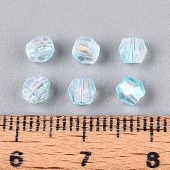 透明なスプレー塗装ガラスビーズ  コーン  ABカラーメッキ  多面カット  シアン  4~4.5x3.5mm  穴：1.4~1.6mm  約153個/10g&nbsp;X1-EGLA-N018-4mm-06