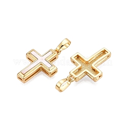 真鍮と貝殻のペンダント  クロスチャーム  18KGP本金メッキ  21x14.5x4mm  穴：6x3.5mm&nbsp;KK-N254-210G