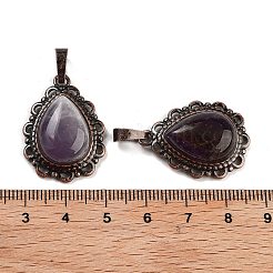 天然アメジストのティアドロップペンダント  赤銅トーンの真鍮チャーム  28.5x20.5x7mm  穴：8x5mm&nbsp;G-K363-01R-05