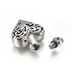 レトロな304ステンレススチールペンダント  香水瓶  ハート  アンティークシルバー  28x18x7mm  穴：4mm&nbsp;STAS-L237-03AS