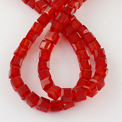 ガラスビーズ連売り  多面カット  キューブ  レッド  4~5x4~5x4~5mm  穴：1mm  98~100個/連  40~43cm&nbsp;GLAA-R041-4x4mm-03