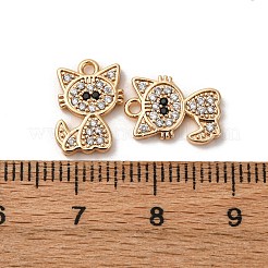 真鍮製マイクロパヴェキュービックジルコニアペンダント  カドミウムフリー＆ニッケルフリー＆鉛フリー  猫の形のチャーム  18KGP本金メッキ  12.5x9x1.5mm  穴：1.2mm&nbsp;KK-Z112-15G