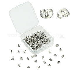 304ステンレススチール製イヤーナット  ピアスバックキャッチ  ステンレス鋼色  6x4.5x3.5mm  ピン：0.9mm  100個/箱&nbsp;STAS-YW0001-01P