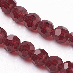 ガラスビーズ連売り  ファセット（32ファセット）  ラウンド  暗赤色  4mm  穴：1mm  約87~93個/連  32~33cm&nbsp;EGLA-J042-4mm-20