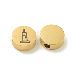 ハロウィン 304 ステンレス ビーズ  18KGP本金メッキ  フラットラウンド  ろうそく  8x3mm  穴：2mm&nbsp;STAS-U017-01G-M