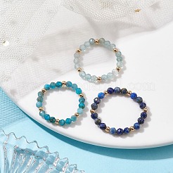 天然ラピスラズリ/アパタイトとガラス編みビーズの指輪  ミックスカラー  内径：17.1~19.5mm  3個/セット&nbsp;RJEW-JR00670