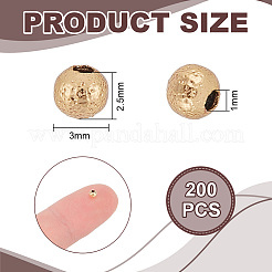 テクスチャ加工真鍮ビーズ200個  長持ちメッキ  ラウンド  ニッケルフリー  18KGP本金メッキ  3x2.5mm  穴：1mm&nbsp;KK-UN0005-80G