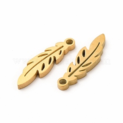 イオンプレーティング（IP）304ステンレスペンダント  葉のチャーム  ゴールドカラー  17.5x5x1.4mm  穴：1.4mm&nbsp;STAS-M089-25G