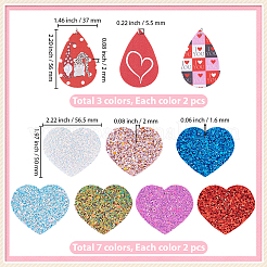 20個 10スタイル PUレザー ビッグペンダント  スパンコール  バレンタインデーコレクション  ハート＆ティアドロップ  ミックスカラー  50~56x37~56.5x2mm  穴：1.6~5.5mm  2個/スタイル&nbsp;FIND-CL0001-27