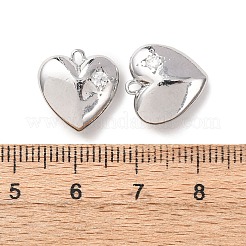 真鍮マイクロパヴェクリアキュービックジルコニアペンダント  ハートチャーム  プラチナメッキ  13.5x13x5mm  穴：1mm&nbsp;KK-Z142-03P