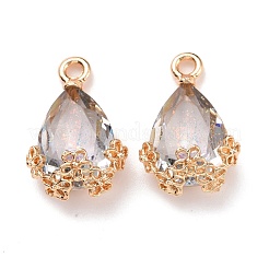 ラインストーンチャーム  ライトゴールド合金のセッティングで  花と涙  クリスタル  20x12.5x6mm  穴：1.8mm&nbsp;FIND-A006-01E