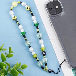 樹脂ビーズの携帯電話ストラップリストストラップ  キュートな電話チャーム マッシュルーム パール 電話 紛失防止チェーン レディース ガールズ  緑黄  239mm&nbsp;HJEW-WH0069-05