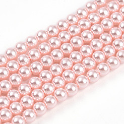 ベーキングペイントパール化ガラスパールビーズ連売り  ラウンド  ピンク  3mm  穴：0.6mm  約135~136個/連  15.75~16.14インチ（40~41cm）&nbsp;HY-N002-3mm-A10