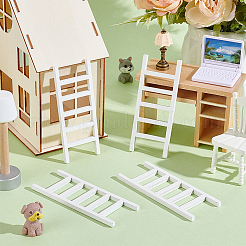 木製はしごのミニチュア装飾品  ガーデンドールハウスアクセサリー  ホワイト  100x40x5mm&nbsp;AJEW-WH0270-937