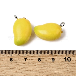 フルーツテーマの樹脂ペンダント  プラチナ鉄ループ付き  きいろ  マンゴー  21.5~22.5x13~13.5x10~10.5mm  穴：2mm&nbsp;RESI-D018-01P-02