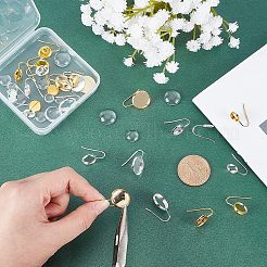 DIYダングルピアス作成キット  丸いピアスフックと24個のドームガラスカボション  ゴールデン＆シルバー  48個/箱&nbsp;DIY-UN0002-63