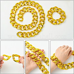 2個 2スタイル アクリル キューバンリンクチェーン ネックレス & ブレスレット ジュエリーセット  ゴールド  10-5/8インチ（27cm）  35.43インチ（90cm）  1個/スタイル&nbsp;SJEW-SP0001-01G