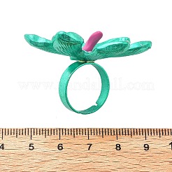 女性用調節可能な合金製フラワー指輪  ターコイズ  花：43x42mm  内径：17mm&nbsp;RJEW-B124-01D