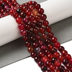 染色・加熱された天然の龍脈瑪瑙ビーズ連売り  多面カット  ラウンド  暗赤色  8mm  穴：1.2mm  約48個/連  14.69''（37.3センチメートル）&nbsp;G-P539-A01-25