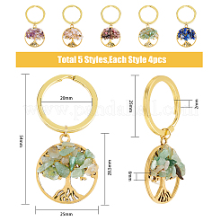 天然石キーホルダー  合金と304ステンレス鋼の金具付き  生活の木と環  5.4cm  5個/セット  4セット/箱&nbsp;KEYC-FH0001-27