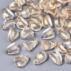 透明スプレー塗装ガラスチャーム  グリッターパウダー付き  花弁  トウモロコシの穂の黄色  12x8x4.5mm  穴：1mm&nbsp;GLAA-T016-36-D01