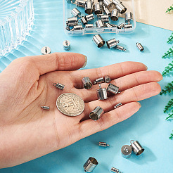 60個 6スタイル 201ステンレススチールコードエンド  コラム  ステンレス鋼色  7.5~13x3~9mm  穴：1.6~2.4mm  内径：2~8mm  10個/スタイル&nbsp;STAS-TA0002-98