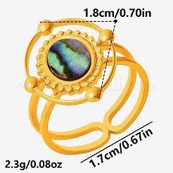 304ステンレススチールと天然シェルのカフオープンリング（女性用）  オーバル  18KGP本金メッキ  18mm  内径：17mm&nbsp;SL7571-4