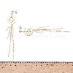 304ステンレススチールと真鍮製のドロップスタッドピアス  月と星  ゴールドカラー  98x17mm&nbsp;EJEW-TA00807