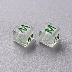 無色透明アクリルビーズ  水平穴  混合色のランダムな文字と立方体  ミックスカラー  10x9.5x9.5mm  穴：4mm  約600個/500g&nbsp;MACR-N008-46