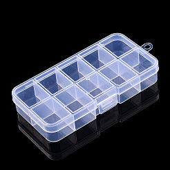 透明プラスチック容器  10コンパートメント  DIYアートクラフト用  ネイルダイヤ  ビーズ収納  長方形  透明  12.8x6.7x2.2cm  穴：5.5mm  コンパートメント：3.05x2.4センチメートル&nbsp;CON-T006-02