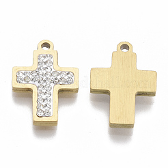 ステンレスペンダント201個  ポリマークレイクリスタルラインストーン  宗教  クロス  ゴールドカラー  19x13x2~3mm  穴：1.6mm&nbsp;STAS-N091-11G