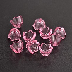染色された透明なアクリルビーズ  花  ピンク  約10 mm幅  厚さ6mm  穴：1.5mm  約1900個/ 500 G&nbsp;PL548-10