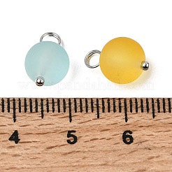 160個のフロスト透明ガラスチャーム  ラウンド  プラチナブラスループ付き  ミックスカラー  12.5x8.5mm  穴：2.5mm&nbsp;PALLOY-ME00024