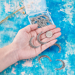 合金のチベット風チャーム  三日月  アンティークシルバー  40x29x1mm  穴：2.5mm  20個/箱&nbsp;TIBE-TA0001-08AS