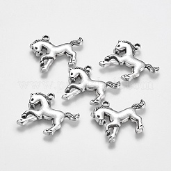 合金のチベット風チャーム  カドミウムフリー＆鉛フリー  馬  アンティークシルバー  27x24x2mm  穴：2mm&nbsp;TIBEP-A16618-AS-LF