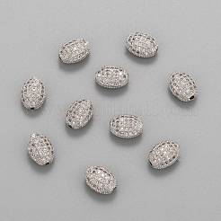 真鍮製マイクロパヴェキュービックジルコニアビーズ  オーバル  プラチナ  10x7x5.5mm  穴：1mm&nbsp;ZIRC-F001-54P