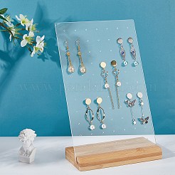 アクリルピアスディスプレイ  木製台座付き  長方形  透明  15x7x2cm&nbsp;EDIS-WH0009-06B