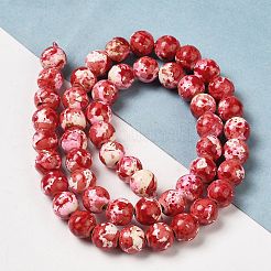 合成ターコイズ染め迷彩ビーズ連売り  燃料噴射効果  ラウンド  クリムゾン  8mm  穴：1.2mm  約51個/連  14.76''（37.5センチメートル）&nbsp;G-E594-24L-A