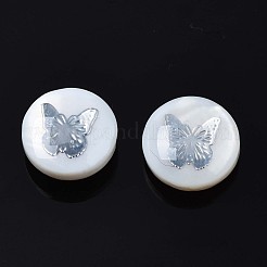 天然淡水シェルビーズ  真鍮製の金属装飾  蝶とフラットラウンド  プラチナ  8x4~5mm  穴：0.6mm&nbsp;SHEL-N003-22-13P