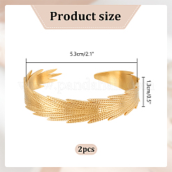 304ステンレススチール製フェザーカフバングル2個  ゴールドカラー  内径：2-1/8インチ（5.3cm）&nbsp;BJEW-PH0004-41
