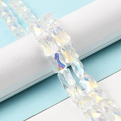 Ab色のメッキ透明ガラスビーズ連売り  多面的な竹の棒  クリアAB  10.5~11x8x5mm  穴：1mm  約58~60個/連  24.01~24.8インチ（61~63cm）&nbsp;EGLA-P051-06A-A09