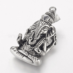 304ステンレスペンダント  藩主のガネーシャ  アンティークシルバー  42x23x14mm  穴：5x8mm&nbsp;X-STAS-P137-15AS