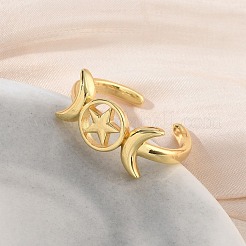 女性用真鍮カフオープンリング  三重の神性のサイン  長持ちメッキ  ラックめっき  18KGP本金メッキ  9.5mm  内径：19mm&nbsp;RJEW-L343-10G