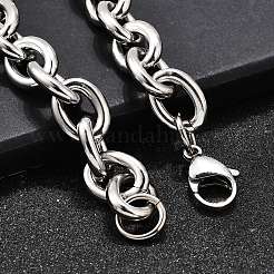 女性用304ステンレススチールアズキチェーンブレスレット  ステンレス鋼色  8-1/8インチ（20.5cm）&nbsp;BJEW-Q050-01C-P
